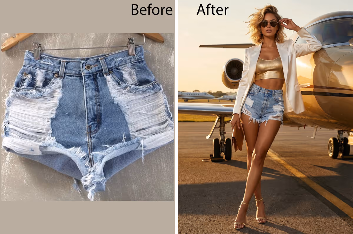 AI Denim and Jeans Shorts Fashion Mockup - Virtual Clothing Photography